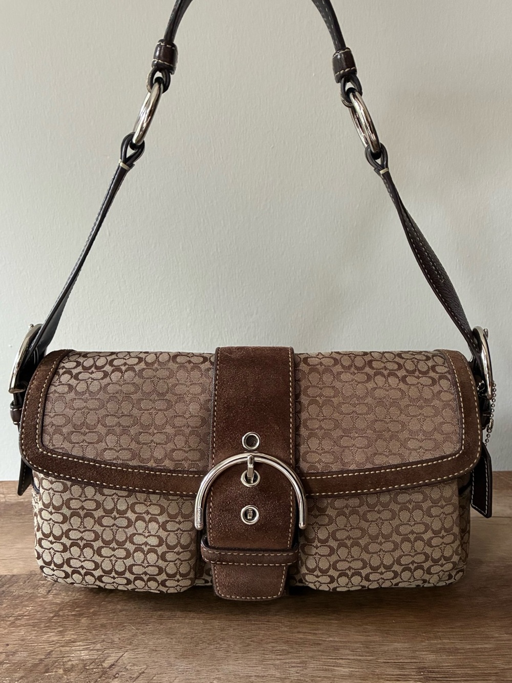 Coach Soho Pocket Flap Sig Jacquard Suede Shoulder Bag, Mini C, Y2K Vintage 1463